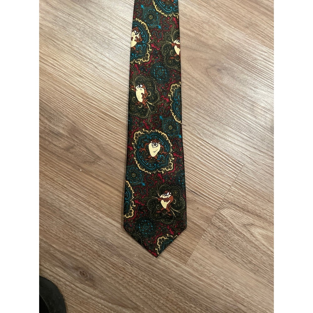 Vintage 1993 Looney Tunes Tasmanian Devil Silk Neck Tie Multicolor Print